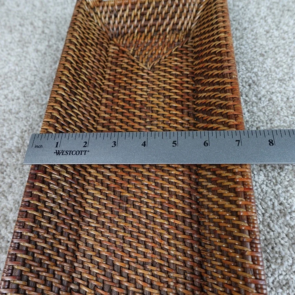 Pampered Chef Woven Selections Rattan Serving Tray Rectangular Brown Wood Base - Picture 8 of 9